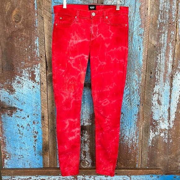 HUDSON Jeans Women’s Size 30 Nico Super Skinny Mid Rise Red Tie Dyed Jeans - Picture 1 of 9